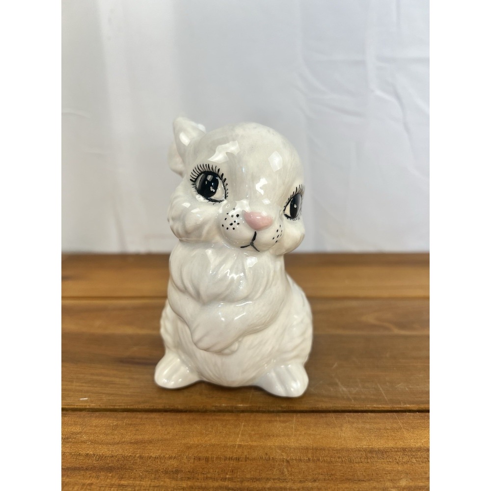 Vintage Ceramic MCM Bunny Rabbit Figurine Big Eyes Cute Easter Decor 5"